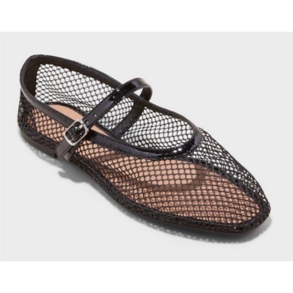 A New Day Issa Flats Women 7.5 Black NWT Mesh Mary Jane Memory Foam Patent Trim